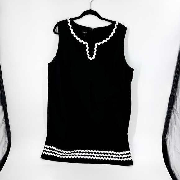 Talbots Dresses & Skirts - Talbots Black Ric Rac Trim Sleeveless Shift Dress Split Neck Plus 20W VN1953